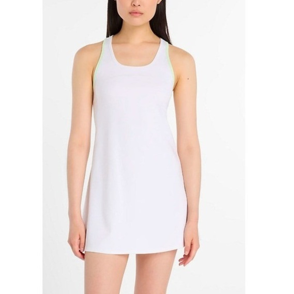 New Balance Womens White Racerback Athletic Tennis Dress Lime Green Trim Large